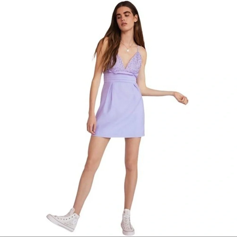 Free People Lilac We Go Together Embellished Sleeveless Mini Dress Size 12 NWT